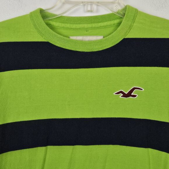 HOLLISTER Blue Green Striped Long Sleeve Crew Neck T-Shirt Men's Size Medium - Picture 3 of 10